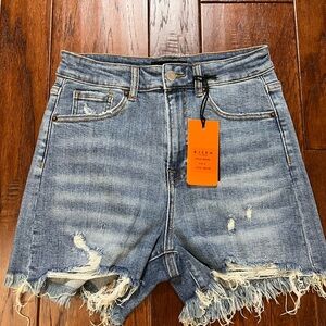RISEN Blue Distressed Jean Shorts with Frayed Hem Medium